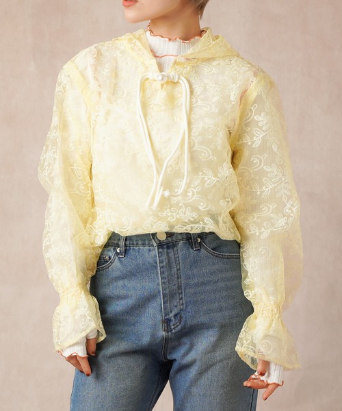 Lull(ルル)の「【Lull / ルル】パールボタンレースパーカー(パーカー・レディース・ホワイト/イエロー/ブルー/ピンク・ONESIZE)」の16枚目の写真