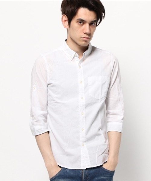 OUTLET（アウトレット）の「【CIAOPANIC TYPY】綿麻シャンブレー7分袖シャツ（シャツ/ブラウス・メンズ・ブルー/ネイビー/ホワイト・SMALL/MEDIUM）」の2枚目の写真