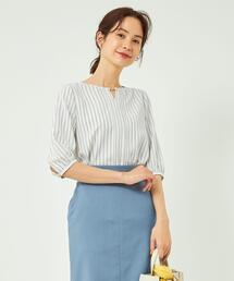 green label relaxing | パーツ付き スキッパー 5分袖 ブラウス -マシンウォッシャブル・防シワ-(シャツ/ブラウス)