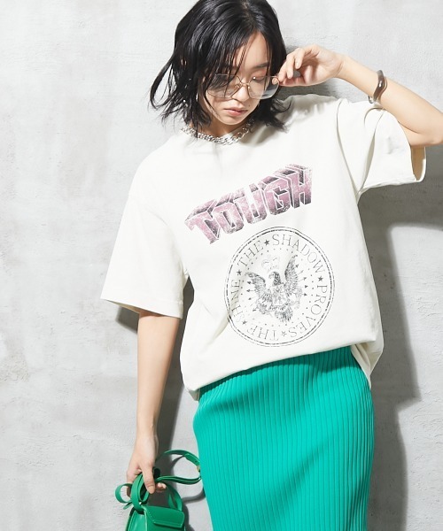 大きいサイズ＞ ヴィンテージ風グラフィックプリントTシャツ GEVS.（T