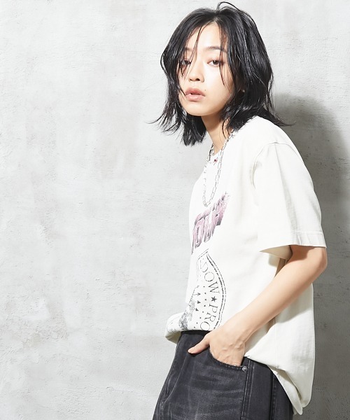 大きいサイズ＞ ヴィンテージ風グラフィックプリントTシャツ