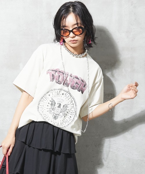 ヴィンテージ風 ロゴ入り Tシャツ★大人可愛い 大人カジュアル★ 大きいサイズ＞ ヴィンテージ風グラフィックプリントTシャツ
