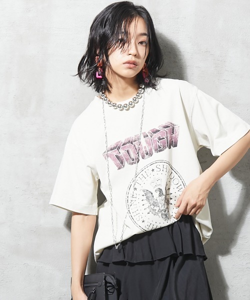 大きいサイズ＞ ヴィンテージ風グラフィックプリントTシャツ