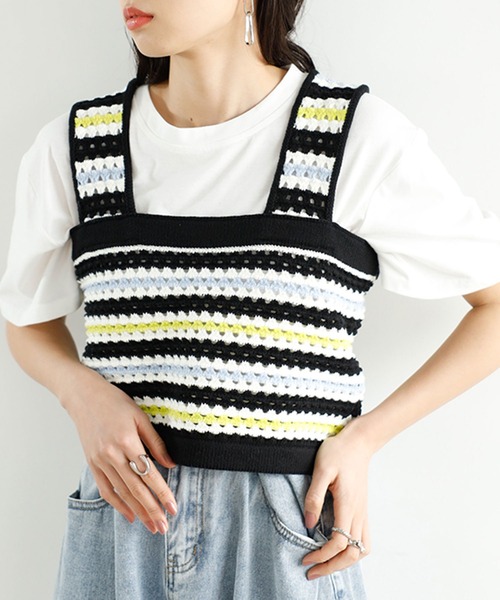 GeeRA（ジーラ）の「かぎ針編み風カラーニットビスチェ（ニット/セーター・レディース・アイボリー/ブラック・LARGE/MEDIUM）」の13枚目の写真