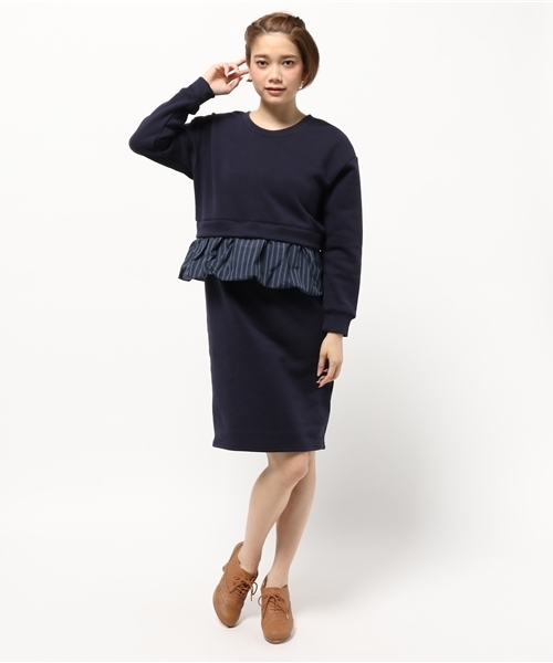 OUTLET（アウトレット）の「【Discoat】裏起毛裏毛ドッキングワンピース（ワンピース・レディース・グリーン/ネイビー/ブラック/レッド・FREE）」の3枚目の写真