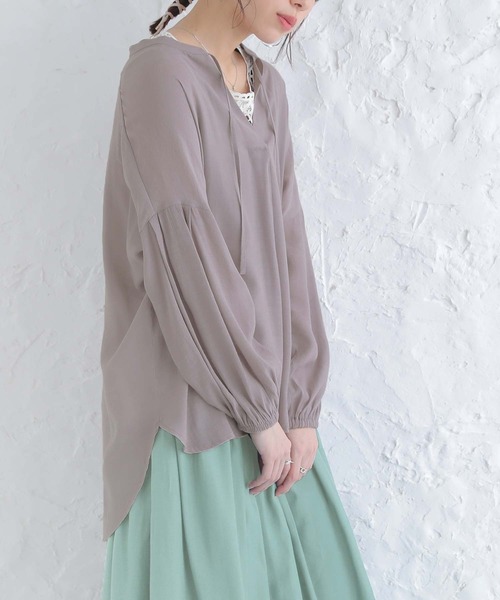 n'OrLABEL(ノアールレーベル)の「『ゆるひら涼スラブスキッパーパフ袖ブラウス』(シャツ/ブラウス・レディース・ミント/アイボリー/オレンジ/グレー/ブラック・FREE)」の3枚目の写真