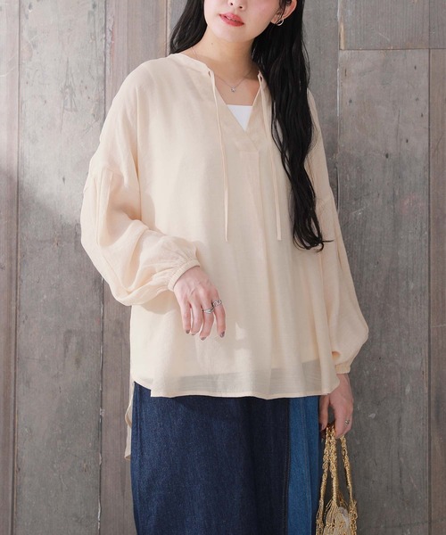 n'OrLABEL(ノアールレーベル)の「『ゆるひら涼スラブスキッパーパフ袖ブラウス』(シャツ/ブラウス・レディース・ミント/アイボリー/オレンジ/グレー/ブラック・FREE)」の6枚目の写真