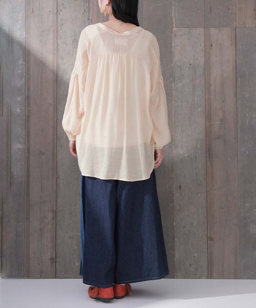 n'OrLABEL(ノアールレーベル)の「『ゆるひら涼スラブスキッパーパフ袖ブラウス』(シャツ/ブラウス・レディース・ミント/アイボリー/オレンジ/グレー/ブラック・FREE)」の9枚目の写真