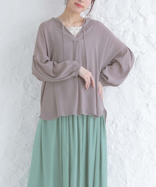 n'OrLABEL(ノアールレーベル)の「『ゆるひら涼スラブスキッパーパフ袖ブラウス』(シャツ/ブラウス・レディース・ミント/アイボリー/オレンジ/グレー/ブラック・FREE)」の11枚目の写真