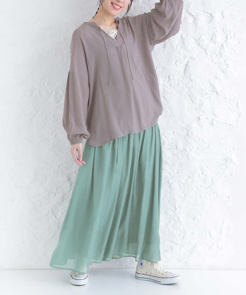 n'OrLABEL(ノアールレーベル)の「『ゆるひら涼スラブスキッパーパフ袖ブラウス』(シャツ/ブラウス・レディース・ミント/アイボリー/オレンジ/グレー/ブラック・FREE)」の12枚目の写真