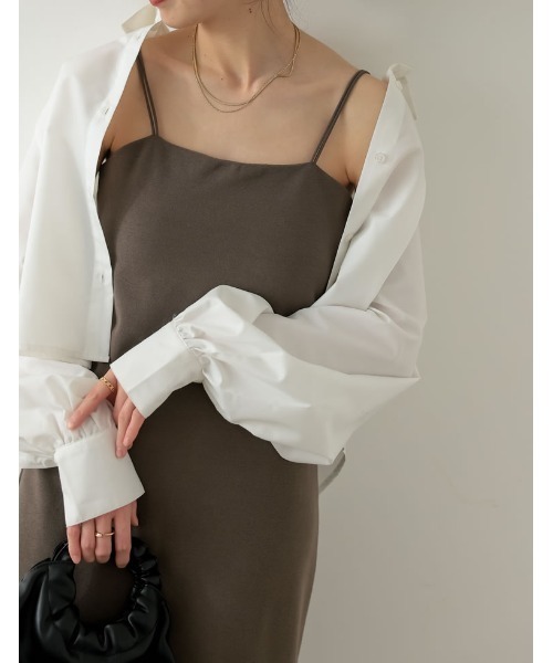 Re:EDIT（リエディ）の「[低身長サイズ有]カップ付きフライスキャミワンピース（ジャンパースカート・レディース・ブラック/ブラウン・LARGE/SHORT/MEDIUM）」の10枚目の写真