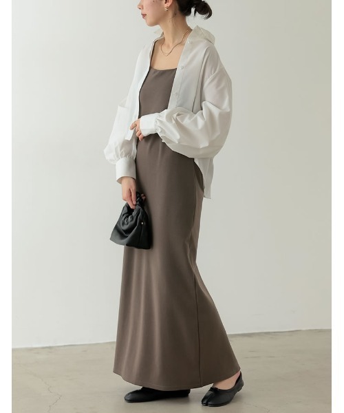 Re:EDIT（リエディ）の「[低身長サイズ有]カップ付きフライスキャミワンピース（ジャンパースカート・レディース・ブラック/ブラウン・LARGE/SHORT/MEDIUM）」の4枚目の写真