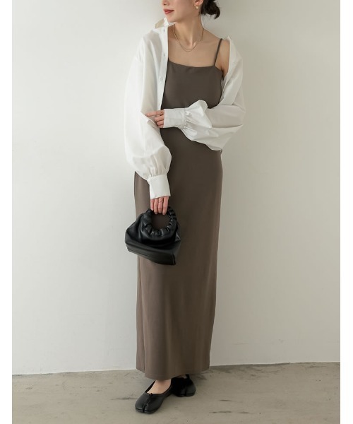 Re:EDIT（リエディ）の「[低身長サイズ有]カップ付きフライスキャミワンピース（ジャンパースカート・レディース・ブラック/ブラウン・LARGE/SHORT/MEDIUM）」の19枚目の写真