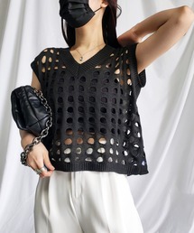 me+em select | カットアウトホールデザインショートニットベスト(ベスト)