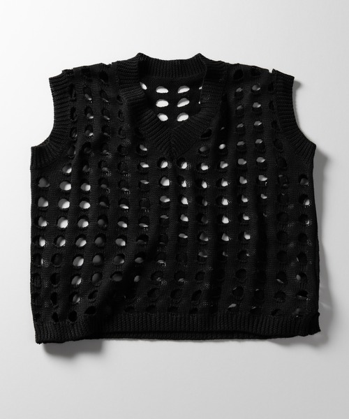 me+em select（ミームセレクト）の「※※カットアウトホールデザインショートニットベスト（ベスト・レディース・ブラック/ホワイト/イエロー・FREE）」の12枚目の写真