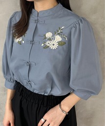 【新色ブラック系その他】刺繍チャイナブラウス
