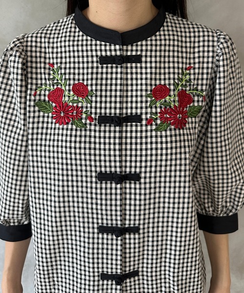 kutir（クティール）の「【新色ブラック系その他】刺繍チャイナブラウス（シャツ/ブラウス・レディース・ブラック/サックスブルー/オフホワイト/ブラック系その他・FREE）」の12枚目の写真