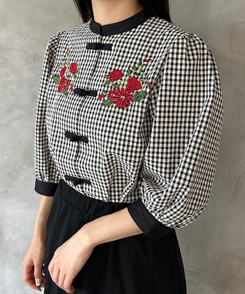 kutir（クティール）の「【新色ブラック系その他】刺繍チャイナブラウス（シャツ/ブラウス・レディース・ブラック/サックスブルー/オフホワイト/ブラック系その他・FREE）」の10枚目の写真