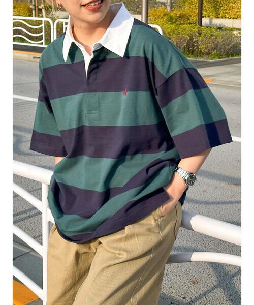 BEVERLY HILLS POLO CLUB(ビバリーヒルズポロクラブ)の「B.H POLO CLUB 鹿の子ボーダーポロシャツ(ポロシャツ・レディース・グリーン系その他/ブラック系その他4・FREE)」の1枚目の写真