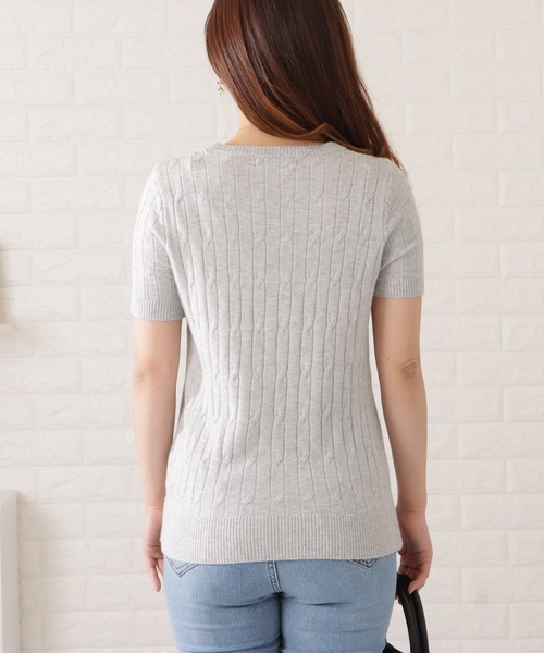 Lace Ladies(レースレディース)の「ケーブル柄半袖ニットプルオーバー(シャツ/ブラウス・レディース・ベージュ/ブルー/ホワイト/ブラック/グレー・FREE)」の15枚目の写真