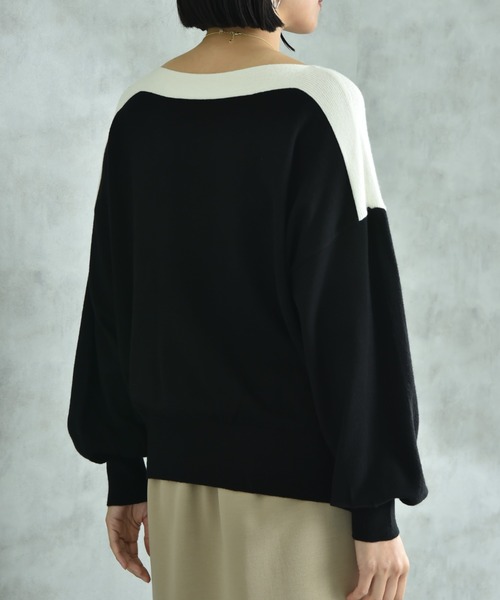 INTERPLANET（インタープラネット）の「ボートネック配色袖ボリュームニット（ニット/セーター・レディース・ブラック/グレー/ブルー/ベージュ/イエロー・FREE）」の8枚目の写真