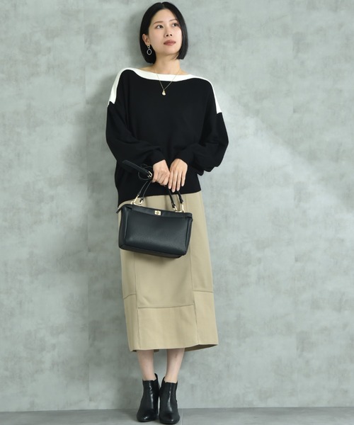 INTERPLANET（インタープラネット）の「ボートネック配色袖ボリュームニット（ニット/セーター・レディース・ブラック/グレー/ブルー/ベージュ/イエロー・FREE）」の12枚目の写真