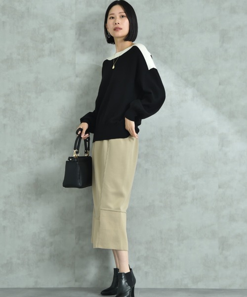 INTERPLANET（インタープラネット）の「ボートネック配色袖ボリュームニット（ニット/セーター・レディース・ブラック/グレー/ブルー/ベージュ/イエロー・FREE）」の11枚目の写真