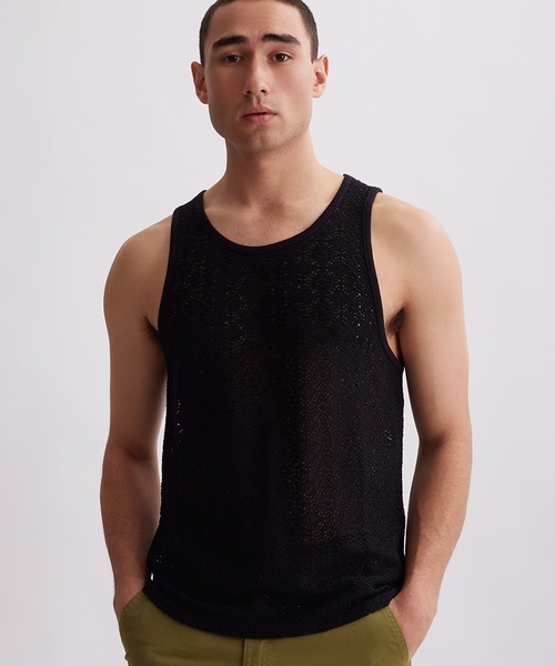 Saturdays NYC（サタデーズ ニューヨークシティ ）の「Gabriel Cotton Mesh Tank（シャツ/ブラウス・メンズ・ブラック/オフホワイト・L/M/S/XL/X-SMALL）」の2枚目の写真