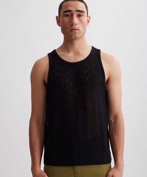 Saturdays NYC（サタデーズ ニューヨークシティ ）の「Gabriel Cotton Mesh Tank（シャツ/ブラウス・メンズ・ブラック/オフホワイト・L/M/S/XL/X-SMALL）」の5枚目の写真