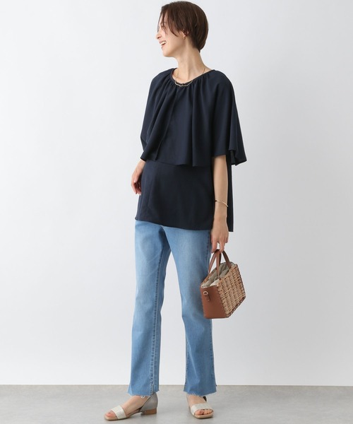 LEPSIM（レプシィム）の「マタニティ／ケープデザインブラウス　193339（マタニティウェア/グッズ・レディース・ネイビー/オレンジ/オフホワイト・FREE）」の4枚目の写真