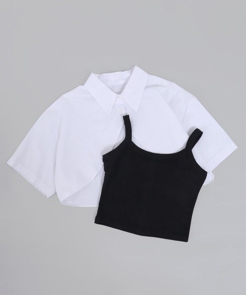 PHILLY(フィリー)の「キャミ×半袖ショートシャツSET(シャツ/ブラウス・レディース・ブラック/ブルー/ホワイト・FREE)」の4枚目の写真