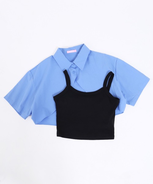 PHILLY(フィリー)の「キャミ×半袖ショートシャツSET(シャツ/ブラウス・レディース・ブラック/ブルー/ホワイト・FREE)」の5枚目の写真