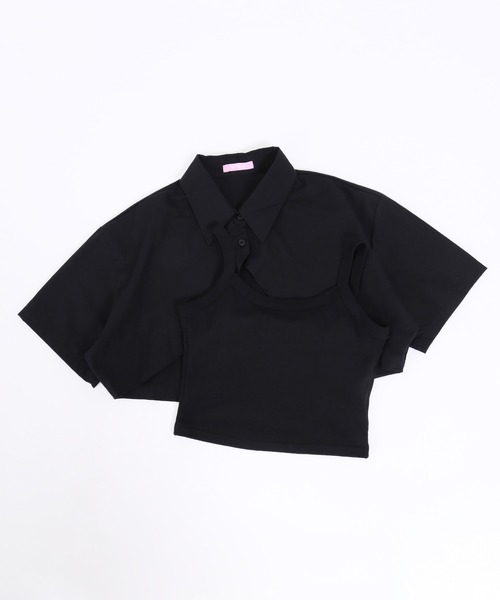 PHILLY(フィリー)の「キャミ×半袖ショートシャツSET(シャツ/ブラウス・レディース・ブラック/ブルー/ホワイト・FREE)」の6枚目の写真