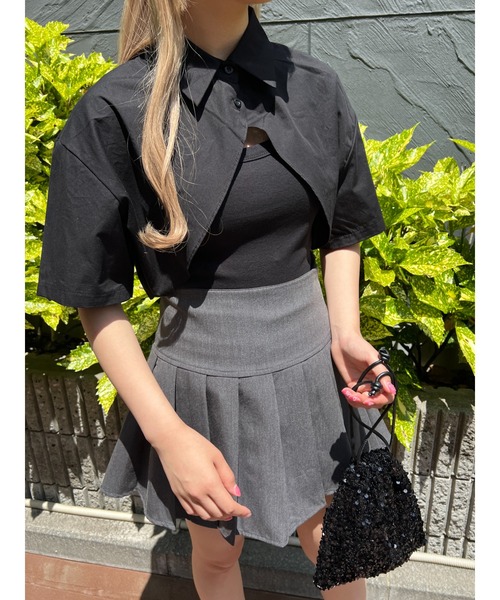 PHILLY(フィリー)の「キャミ×半袖ショートシャツSET(シャツ/ブラウス・レディース・ブラック/ブルー/ホワイト・FREE)」の14枚目の写真