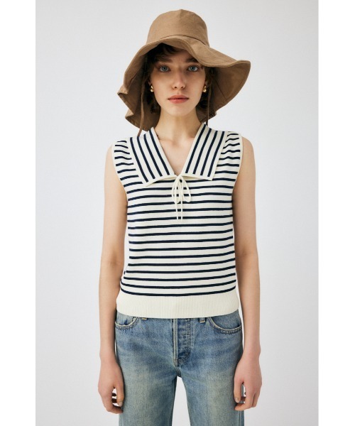 MOUSSY（マウジー）の「BIG COLLAR SLEEVELESS ニット（タンクトップ・レディース・ブルー系その他3/ベージュ系その他/ライトイエロー/ブラック・FREE）」の3枚目の写真