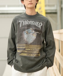 【ムラサキスポーツ別注】THRASHER/スラッシャー ロンT/長袖 フロントカスレプリント ビックシルエット ヴィンテージライク ピグメント染LSTシャツ 23MS-PLS2
