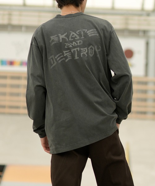 THRASHER（スラッシャー）の「【ムラサキスポーツ別注】THRASHER/スラッシャー ロンT/長袖 フロントカスレプリント ビックシルエット ヴィンテージライク ピグメント染LSTシャツ 23MS-PLS2（Tシャツ/カットソー・メンズ・ブラック×ブルー/ブラック×パープル/ブラック×レッド/ブラック×イエロー・XL/M/L）」の10枚目の写真