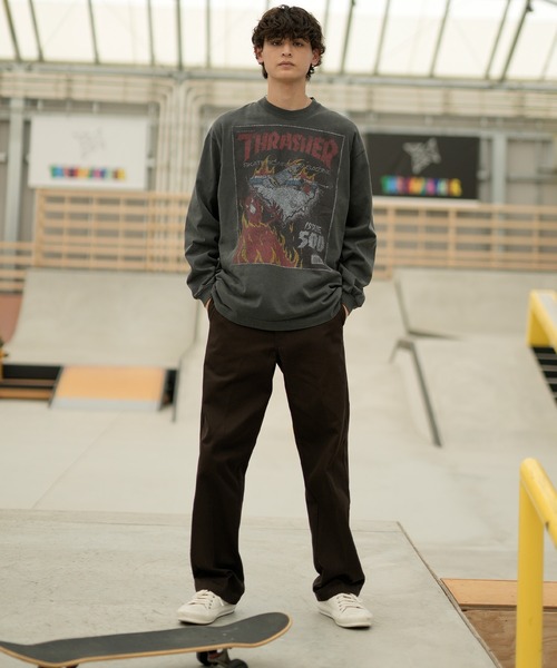 THRASHER（スラッシャー）の「【ムラサキスポーツ別注】THRASHER/スラッシャー ロンT/長袖 フロントカスレプリント ビックシルエット ヴィンテージライク ピグメント染LSTシャツ 23MS-PLS2（Tシャツ/カットソー・メンズ・ブラック×ブルー/ブラック×パープル/ブラック×レッド/ブラック×イエロー・XL/M/L）」の11枚目の写真