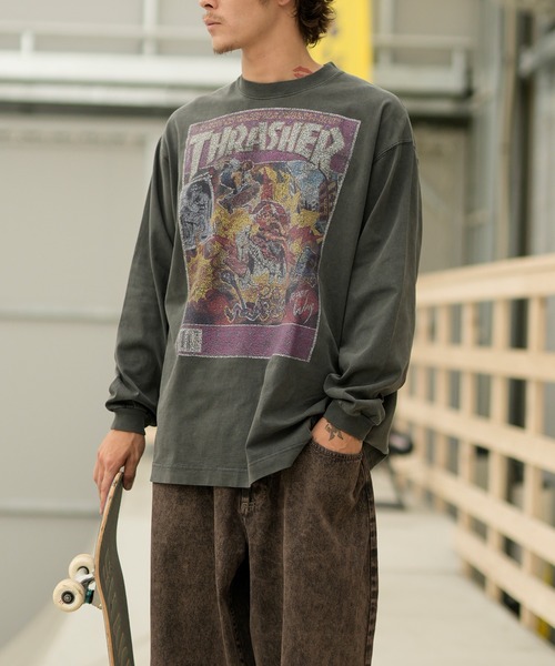 スラッシャー　ロンT 長袖シャツ古着　激レア　ストリート THRASHER（スラッシャー）の「【ムラサキスポーツ別注】THRASHER