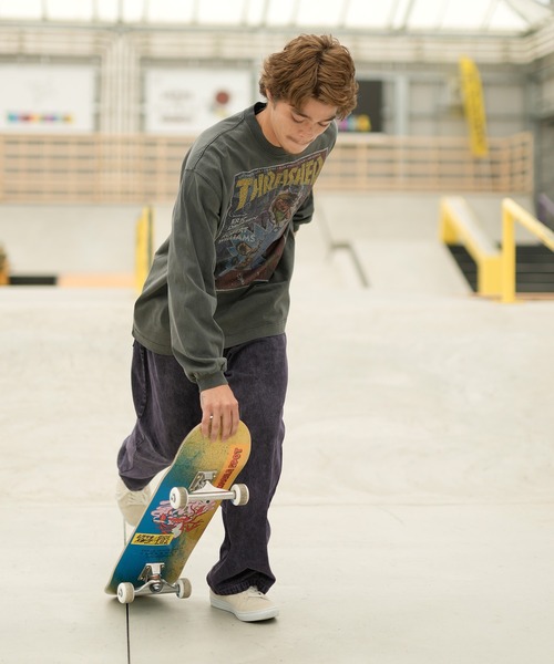 THRASHER（スラッシャー）の「【ムラサキスポーツ別注】THRASHER/スラッシャー ロンT/長袖 フロントカスレプリント ビックシルエット ヴィンテージライク ピグメント染LSTシャツ 23MS-PLS2（Tシャツ/カットソー・メンズ・ブラック×ブルー/ブラック×パープル/ブラック×レッド/ブラック×イエロー・XL/M/L）」の14枚目の写真