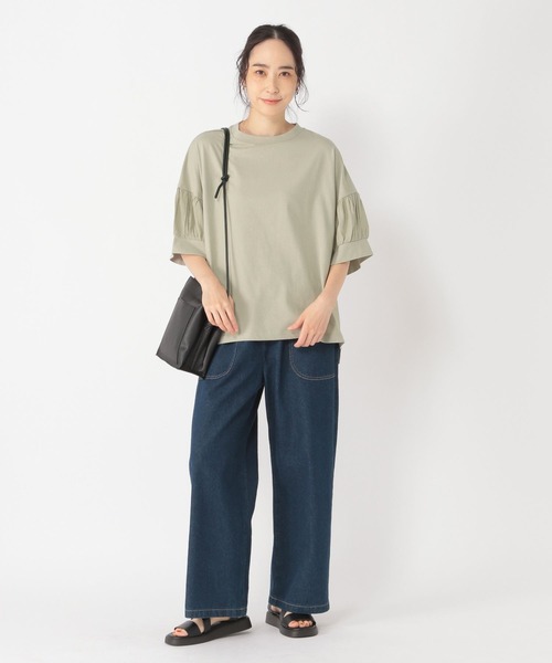 studio CLIP(スタディオクリップ)の「【接触冷感/紫外線防止】ひんやり切替えスリーブプルオーバー(Tシャツ/カットソー・レディース・ブラック/オフホワイト/ライトグレー/ライトグリーン・FREE)」の19枚目の写真