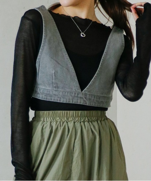 Per sist ence（パーシエンス）の「デニムビスチェ/セットアップ可（ベスト・レディース・ブラック/ブルー/インディゴブルー/グレー・FREE）」の3枚目の写真
