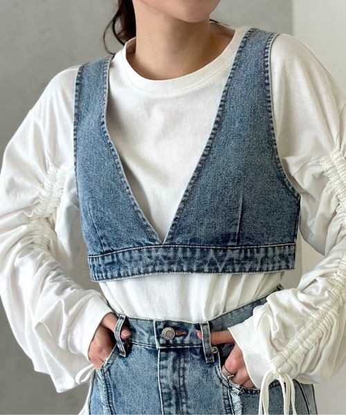 Per sist ence（パーシエンス）の「デニムビスチェ/セットアップ可（ベスト・レディース・ブラック/ブルー/インディゴブルー/グレー・FREE）」の2枚目の写真