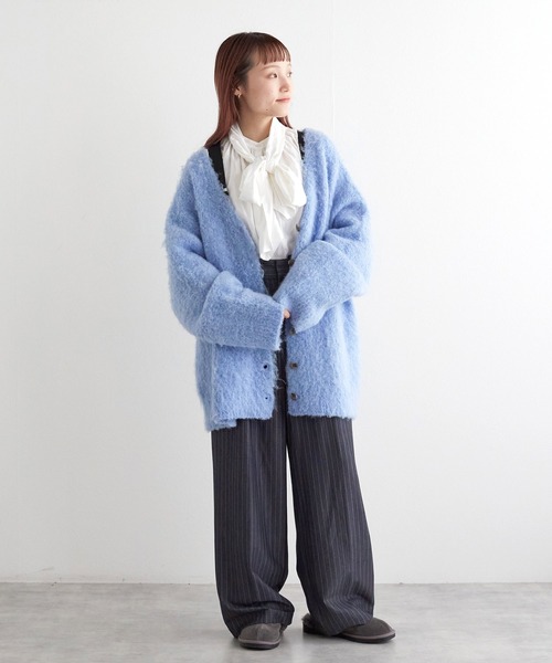 w closet（ダブルクローゼット）の「起毛Vネックカーディガン（ニット/セーター・レディース・グリーン/オレンジ/ラベンダー/ベージュ/オフホワイト/サックスブルー・FREE）」の17枚目の写真