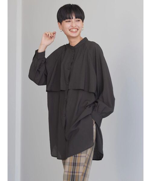 AMERICAN HOLIC（アメリカンホリック）の「バンドカラーフリルシャツチュニック（チュニック・レディース・ブラック/サックスブルー/ピンク/モカ・M/L）」の8枚目の写真