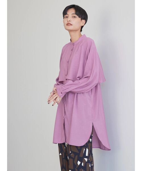 AMERICAN HOLIC（アメリカンホリック）の「バンドカラーフリルシャツチュニック（チュニック・レディース・ブラック/サックスブルー/ピンク/モカ・M/L）」の13枚目の写真