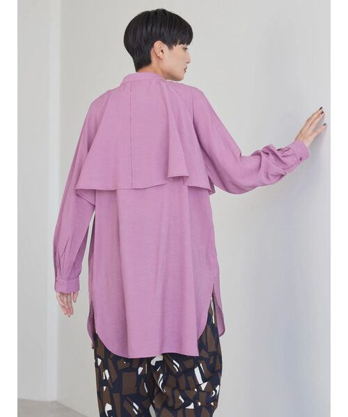 AMERICAN HOLIC（アメリカンホリック）の「バンドカラーフリルシャツチュニック（チュニック・レディース・ブラック/サックスブルー/ピンク/モカ・M/L）」の14枚目の写真