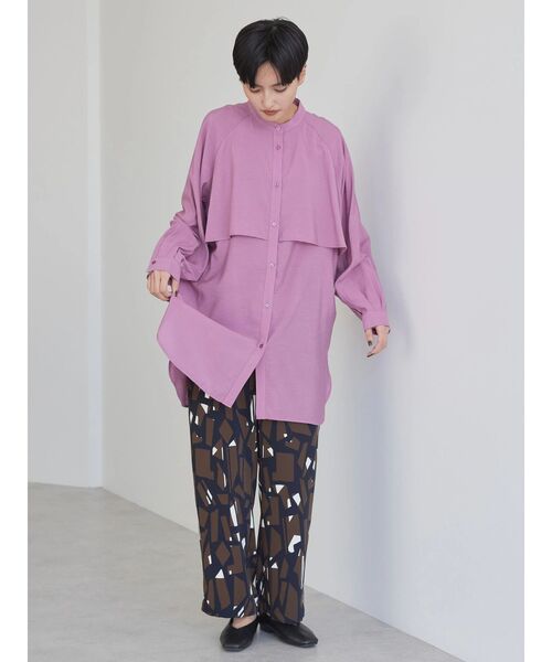 AMERICAN HOLIC（アメリカンホリック）の「バンドカラーフリルシャツチュニック（チュニック・レディース・ブラック/サックスブルー/ピンク/モカ・M/L）」の15枚目の写真