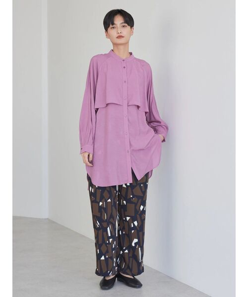 AMERICAN HOLIC（アメリカンホリック）の「バンドカラーフリルシャツチュニック（チュニック・レディース・ブラック/サックスブルー/ピンク/モカ・M/L）」の16枚目の写真