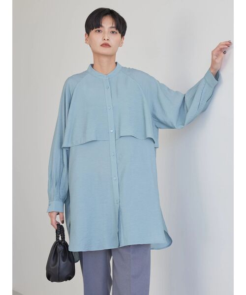 AMERICAN HOLIC（アメリカンホリック）の「バンドカラーフリルシャツチュニック（チュニック・レディース・ブラック/サックスブルー/ピンク/モカ・M/L）」の18枚目の写真